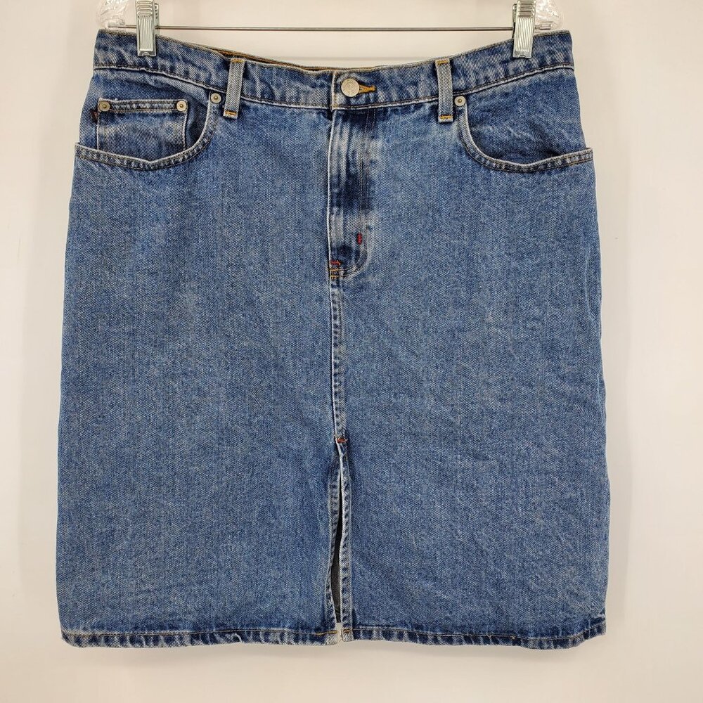 Vintage Polo Jeans Company Ralph Lauren Women's Denim Jean Knee Skirt Size 12 - Picture 1 of 11